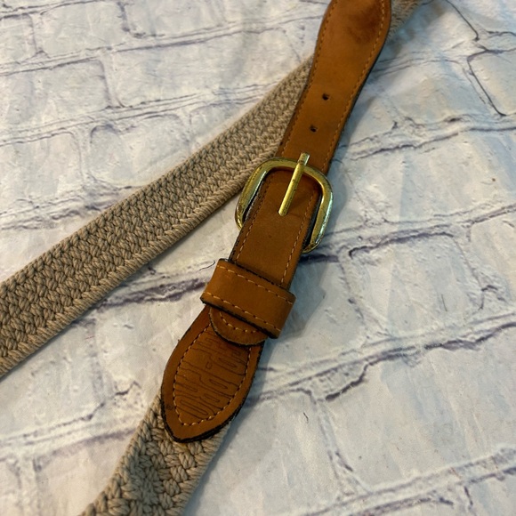 VINTAGE ZEP-PRO TAN/BROWN WOVEN STRETCH MENS USA MADE BELT BRASS BUCKLE SIZE 42 - Picture 8 of 9